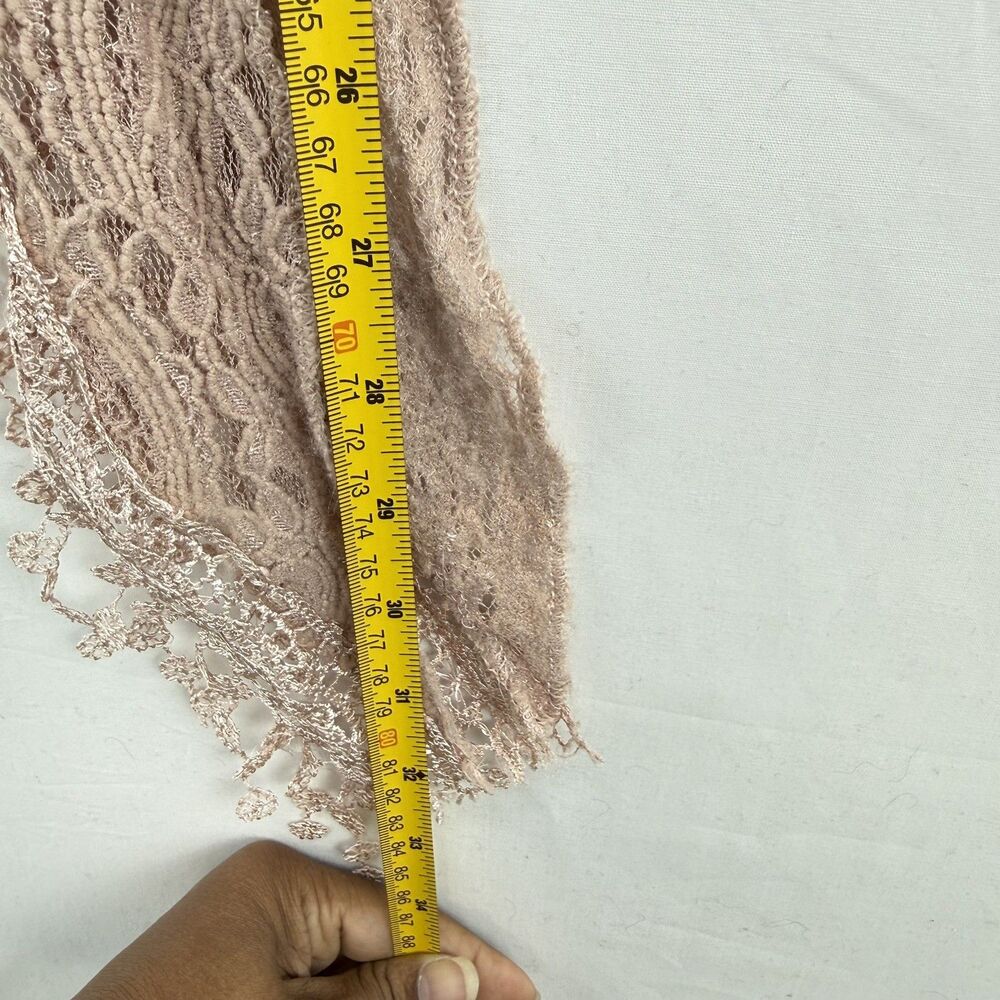 Women’s Pink Lace Triangle Shawl or Mantilla with Fringe Trim 64” X 18” - Picture 8 of 13